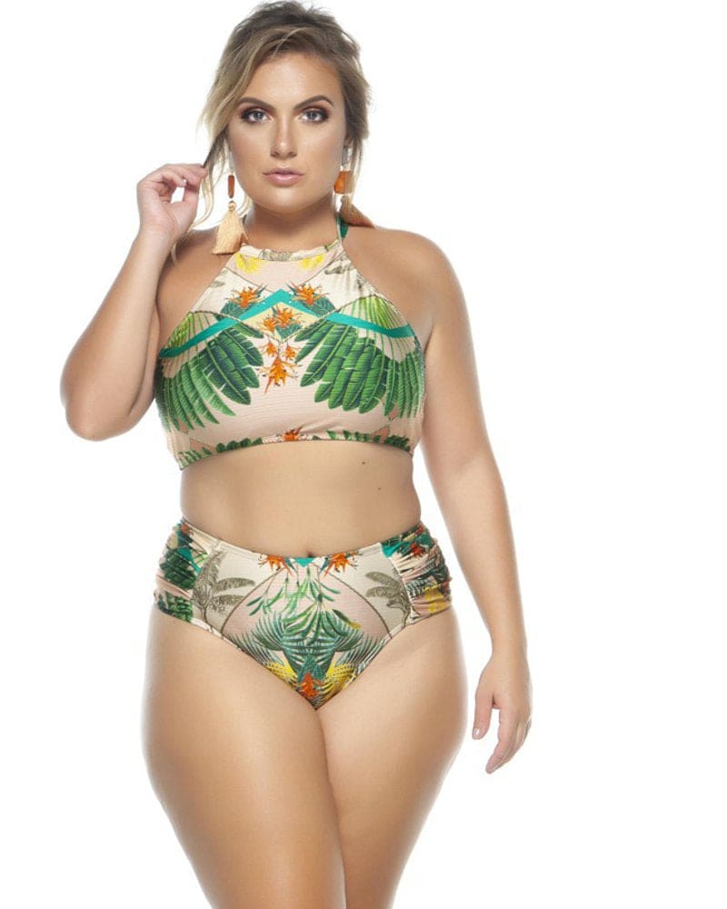 Front of a model wearing a size 16 Padded Crop Bikini Top in Oasis by Lehona. | dia_product_style_image_id:267658